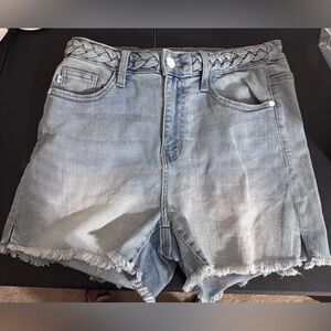 Judy Blue Naomi Braided Waist Light Wash Women's Denim Shorts High Waist Size M